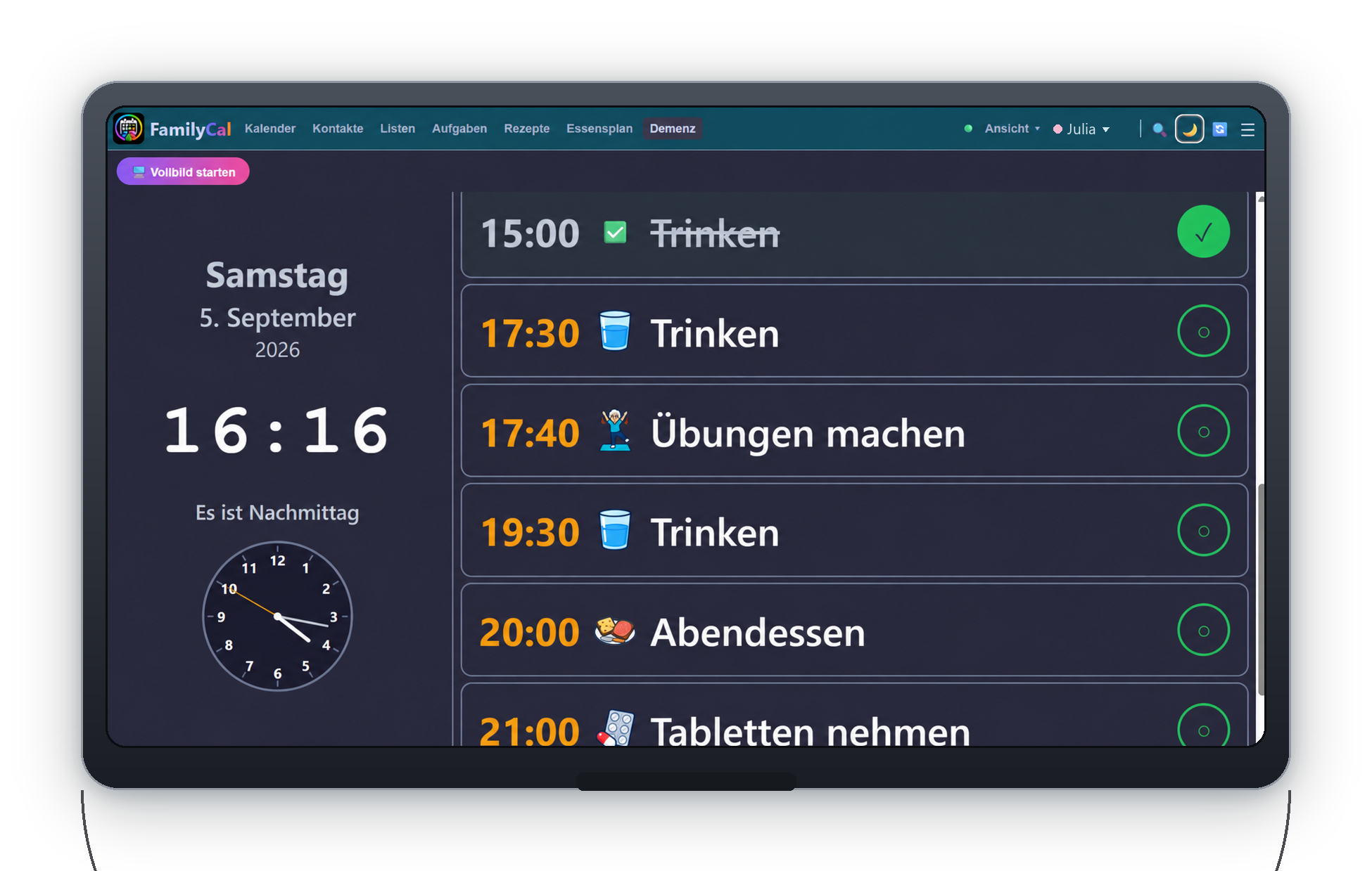Dieselbe Demenzuhr im dunklen Modus