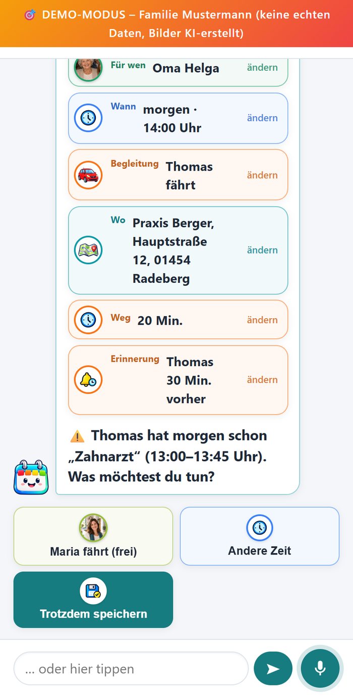 Warnung: Thomas hat morgen schon einen Zahnarzttermin – Vorschlag: Maria fährt